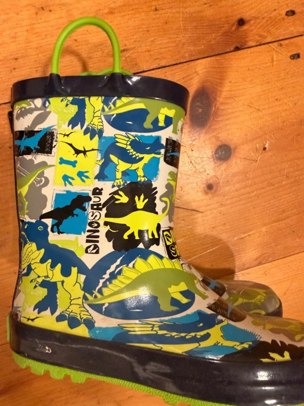 Dinosaur Rain Boots Green & Blue easy pull on Landchief Dino Rainboots 1 Kids